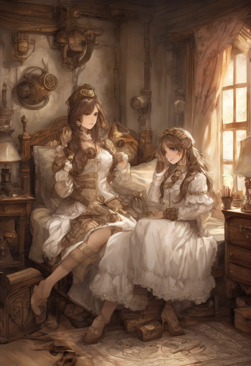 Absurd resolution, high resolution, (Masterpiece: 1.4), Super detailed, (((Detailed face, Detailed expression)), Two girls, Girls and girls, Friends, best friends, Classmates, relaxing, pony tails, Bob, sitting on bed, sitting down on the floor, Two people talk, Room background, Friends, best friends, Home, 1k, Small room, Curtains, Bed, Tv, desk, Room Wear, Kyoto Animation, The atmosphere of Kyoto animation, (tearful)