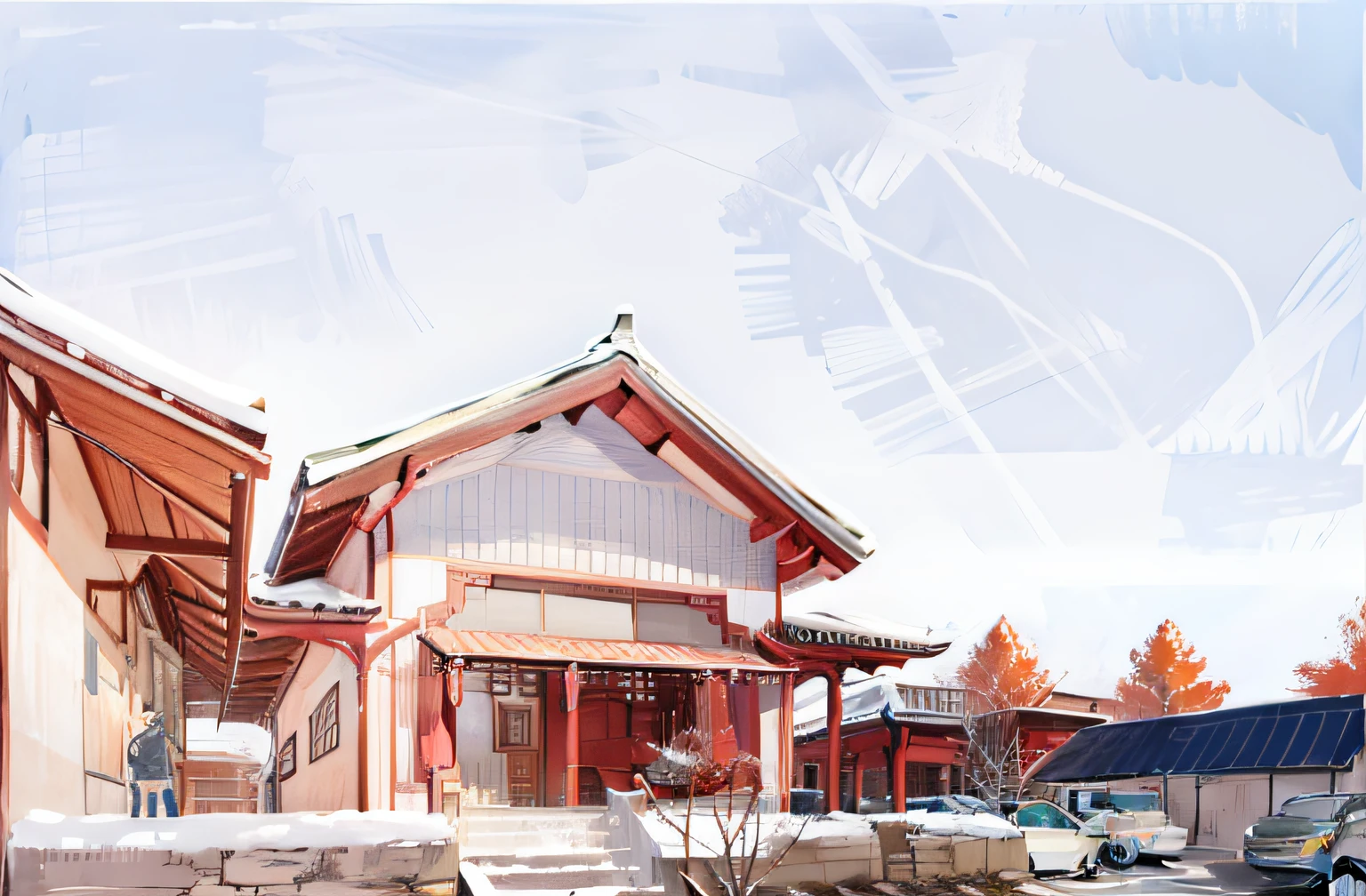 (Monochrome2.0), (original sketch2.0), (architectural sketch2.0), (colorless2.0), (sketch stroke2.0), sketch, sketch, pen_sketch_style, sketch of a traditional Chinese architectural complex. The complex consists of multiple buildings with roofs. The buildings are connected by a series of pathways and bridges. The complex is surrounded by trees, no lighting, does not draw architectural details, No details, Preliminary outline, colorless, white background