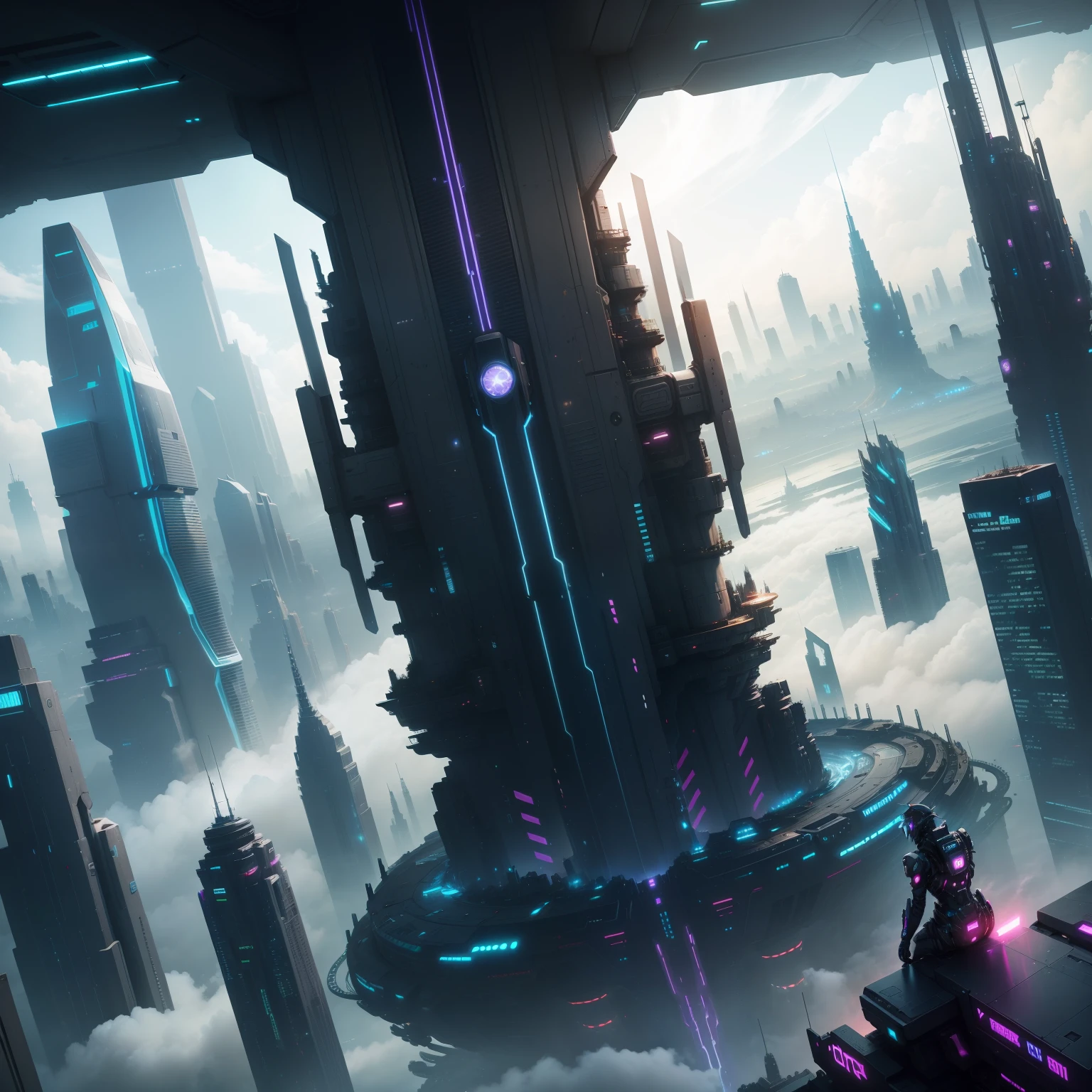 cyberpunked、Futuristic cities、planet earth、Skyscrapers tall through the clouds cyberpunked.SFart by、Utopian City、There is a super huge waterfall、Megacities、dream、top-quality masterpiece、Beautiful cities of the future