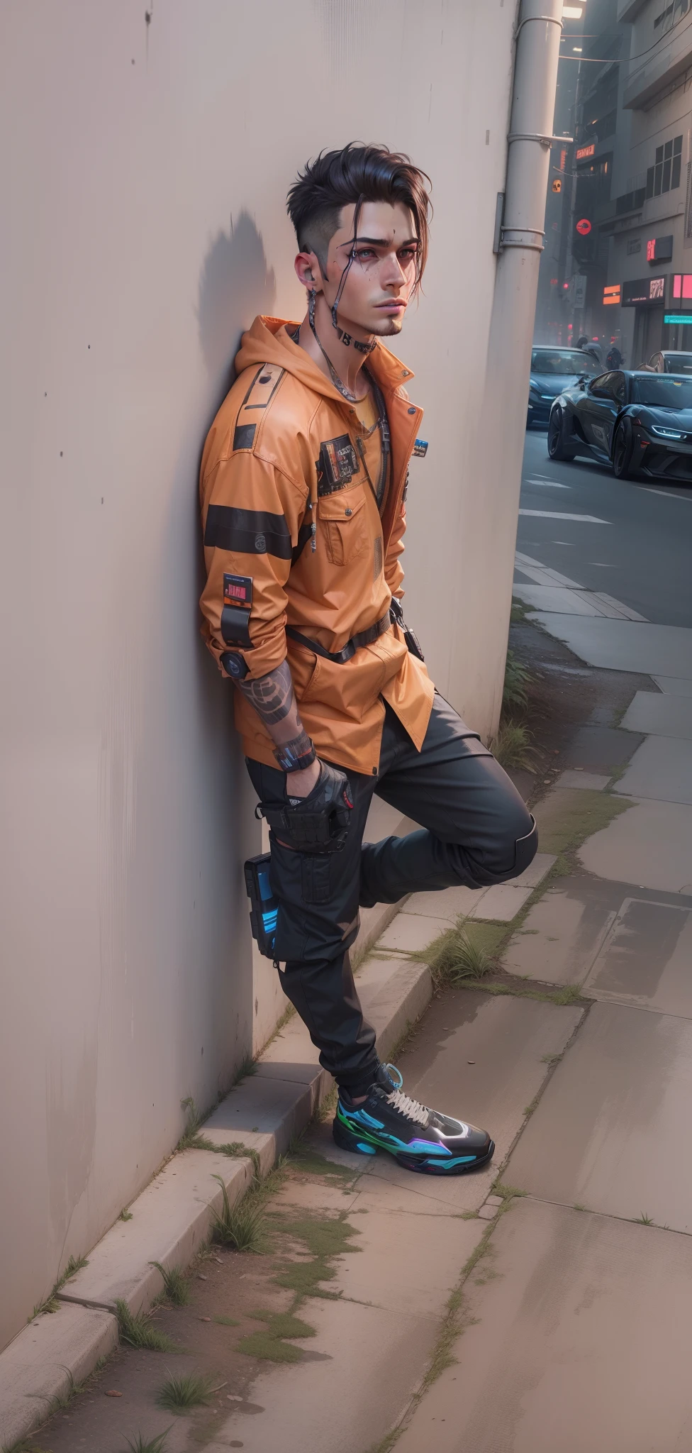 Handsome boy, cyberpunk, realistic face