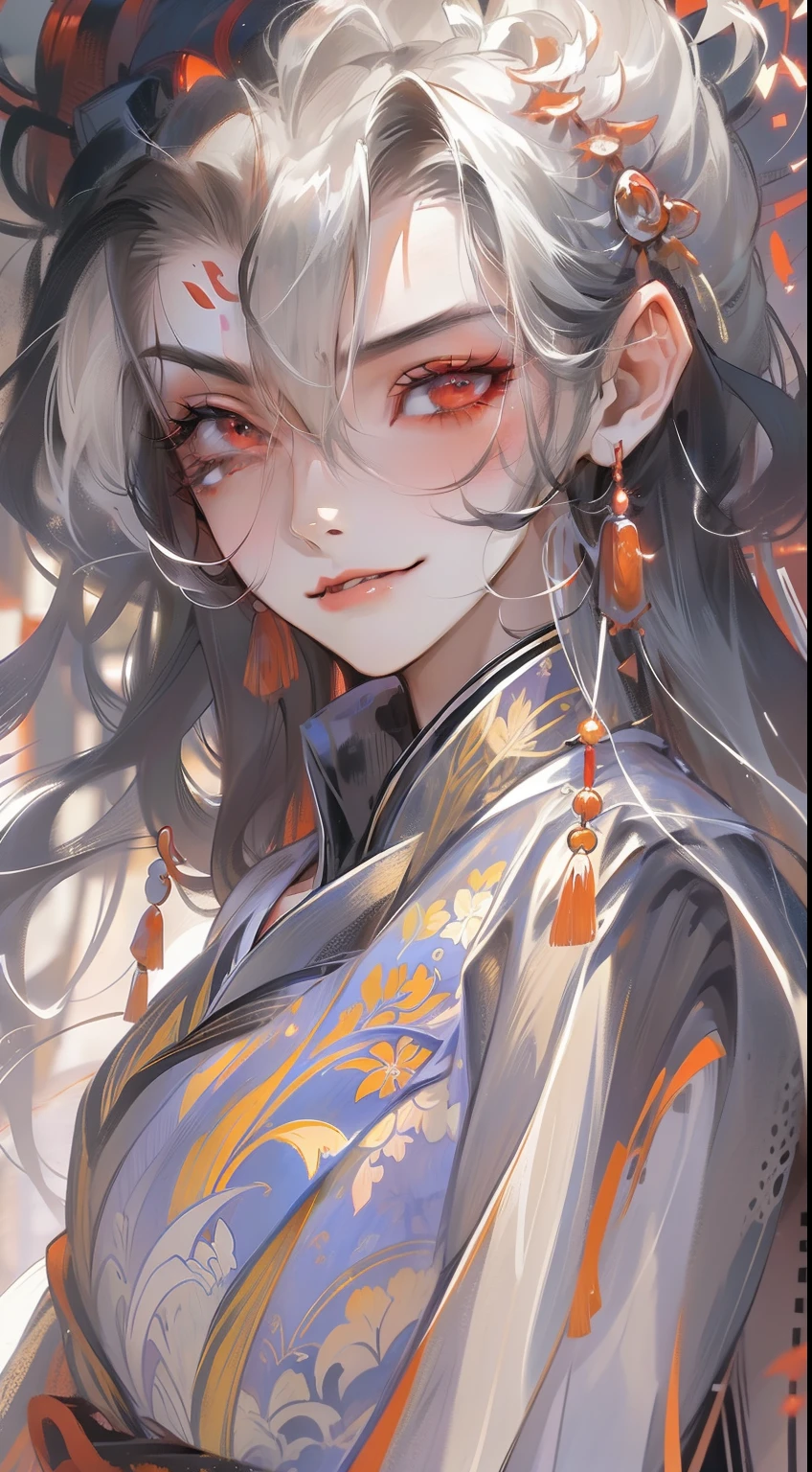 Hmong teenager,Exotic,Witchcraft,Myoe Boys,male people,Handsome,Hmong male,Ancients in red and black robes,Ancient wind,Black hair, Black hair, crossed bangs, Long hair, Messy hair, Floating hair, Expressive hair, Hairline, Tentacle hair, Moles under eyes, Raised eyebrows, Semi-closed Eyes, eyeball, Glaring, tareme, Red eyes, long eyelasher, Light smile, Evil smile, Scowl, jitome, Seductive smile, Yandere, fishing, Fang, covering eyes, chin grab, Evil, guilt, hyper HD, Masterpiece, Super detail, High details, High quality, 16k