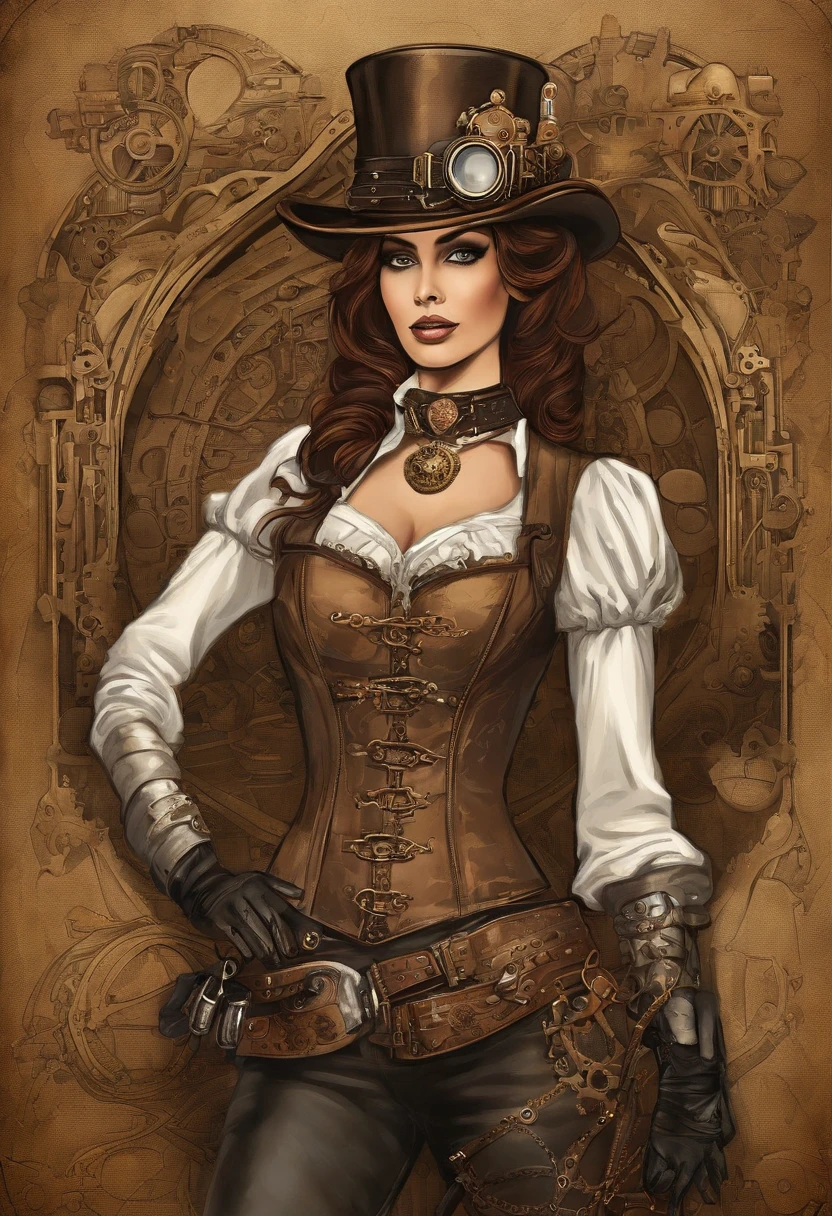 There is one wearing a steampunk hat,Woman with gun., steampunk girl, wearing steampunk attire, Teenage inventor steampunk, (steampunc), ( steampunc ), In steampunk style, steampunc, steampunk fiction, steampunk aesthetic, Beautiful steampunk goddess, steampunk beautiful anime woman, steampunc, Fantasia steampunk, estilo de fantasia steampunk, Steampunk art, steampunk digital art, Steampunk clothing