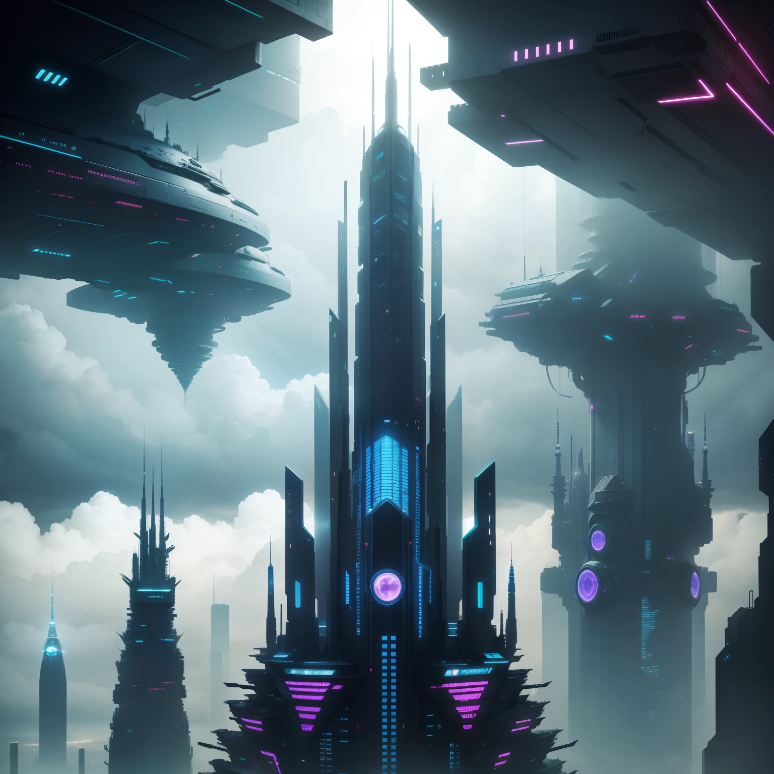 cyberpunked、Futuristic cities、planet earth、Skyscrapers towering through the clouds　cyberpunked.ＳＦart by、Utopian City、There is a super huge waterfall、Megacities、dream、top-quality　​masterpiece、Beautiful cities of the future