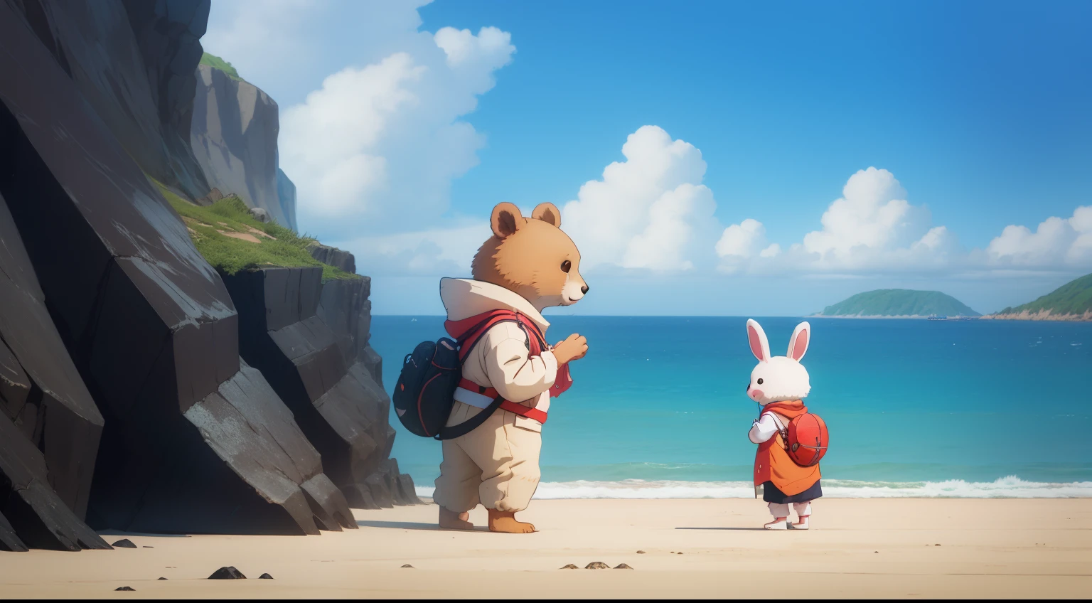 The protagonist, Little Bear and Little Bunny, stand hand in hand on the beach,With anticipation。
little bear:Today we're going to explore,bunny!
bunny:against,We're going to find out why sea creatures are no longer happy。