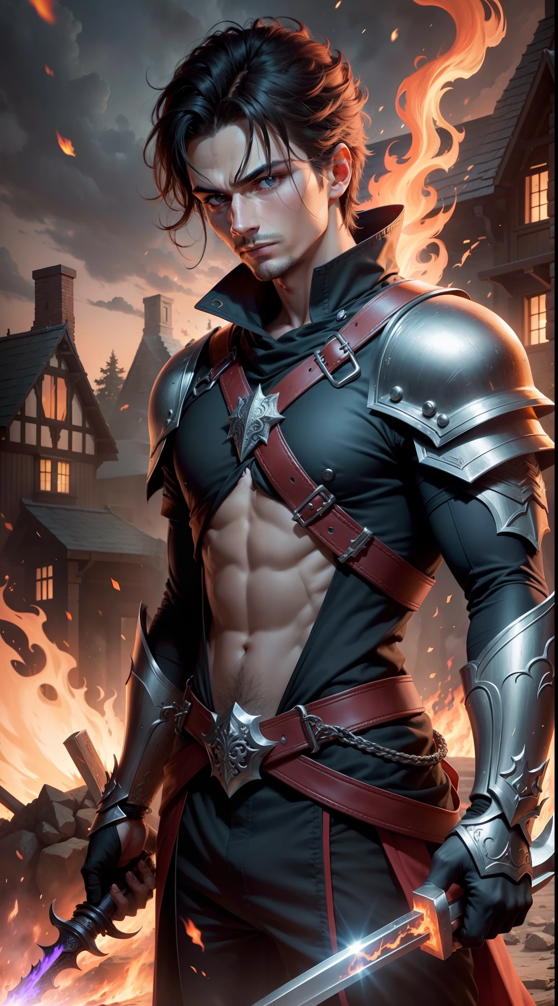 Highly detailed hands, wielding a fire sword
