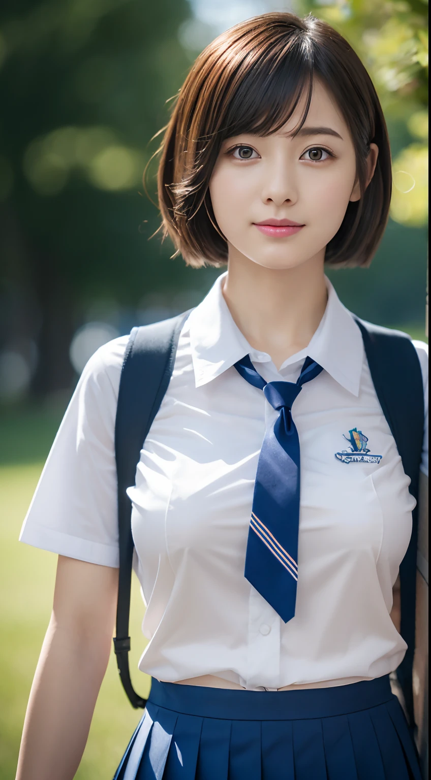 masterpiece, top-quality, masterpiece, top-quality, Official art ,the Extremely Detailed CG Unity 8K Wallpapers, (Shorthair、Colossal tits、Japanese student uniform、shirt with collar、neck tie、Short pleated skirt), (musculature:1.2), vaginal, 1girl in