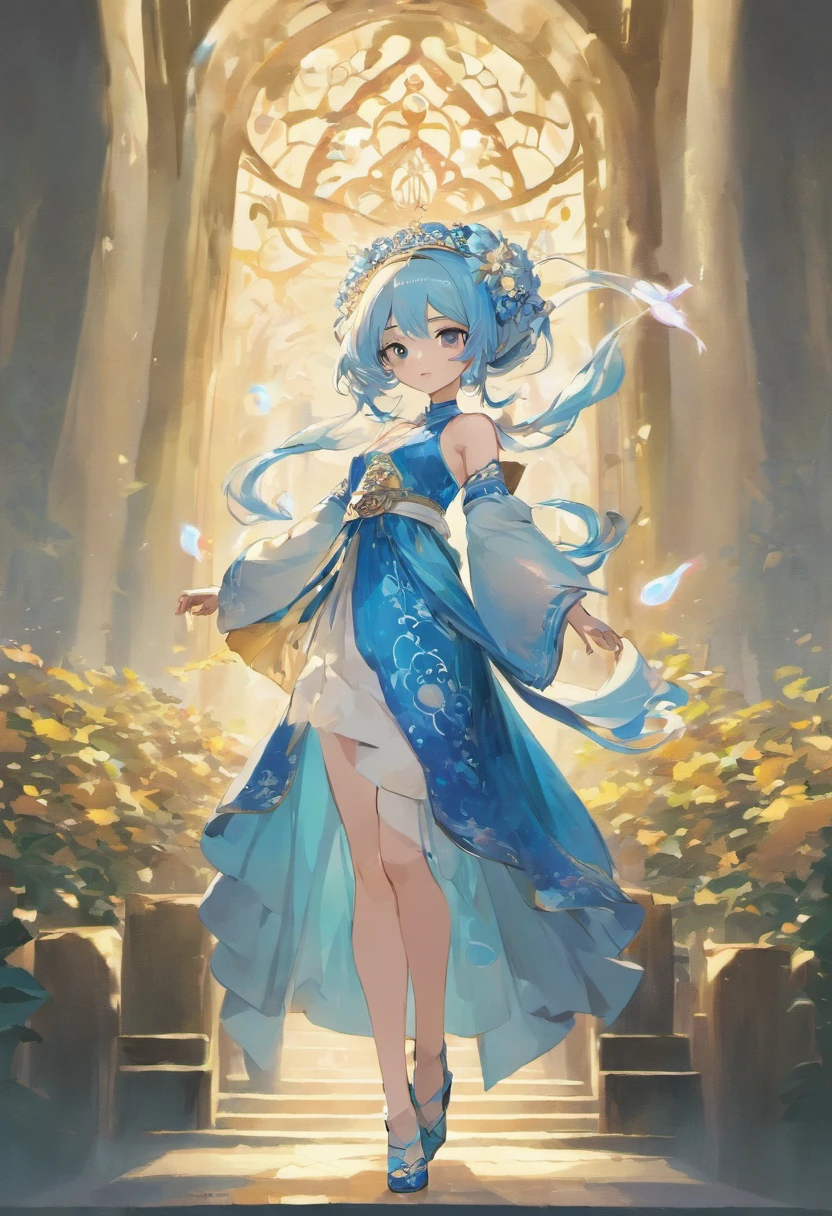 (in a panoramic view,Whole body diagram:1.5),(1 delicate girl playing on the swing),(Vine swing,Anime girl with blue hair and white dress with flower crown,palaces,hanfugirl),(Guviz-style artwork,Guvitz,inspired by Leng Mei,A beautiful fantasy queen,Inspired by Lee Mei Shu,Popular on CGstation,Inspired by Ai Xuan,Blue and white Hanfu,High heels,a beautiful fantasy empress:1.5),(A flowing dress,conservative girl,cloud goddess,Flowing blue and white patterned fabric,wearing flowing dress,Realistic), (Wind: 1.5),(full bodyesbian:1.5),(senior color matching,gradient backgrounds,white backgrounid)