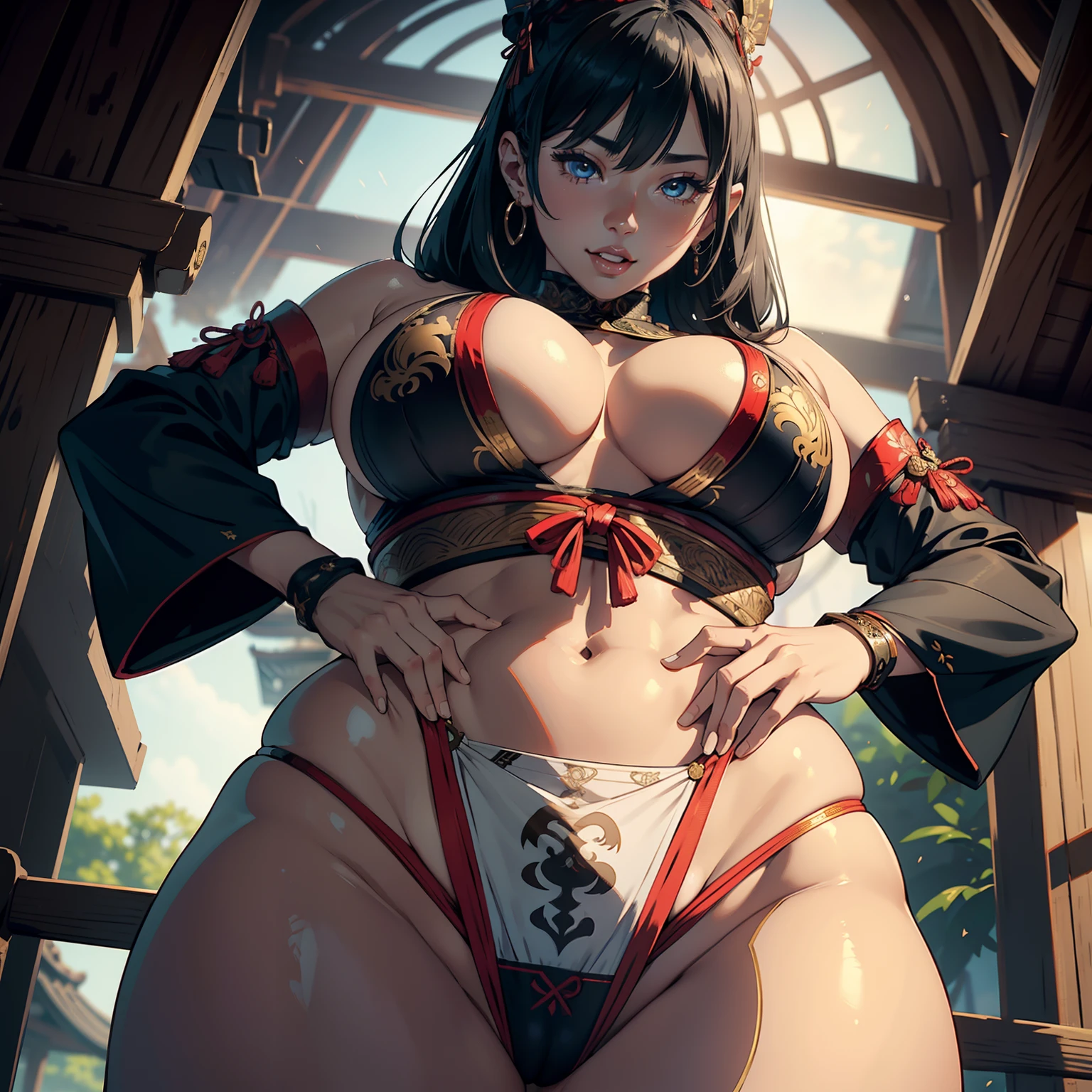 Beautiful samurai ,((ass close up )), ((hand covering cameltoe )),trending on artstationh, Sharp focus,, Intricate details, Highly detailed,, intricate face details,Curvy physique, Thick body,(No bra),( Mature Woman),(open mouth),((Sexual suggestiveness)),at the palace,vibrant, 4K, Intricate details, big breasts enchanting, Professional manufacturing, 12k resolution,Seductive smile,black hair
