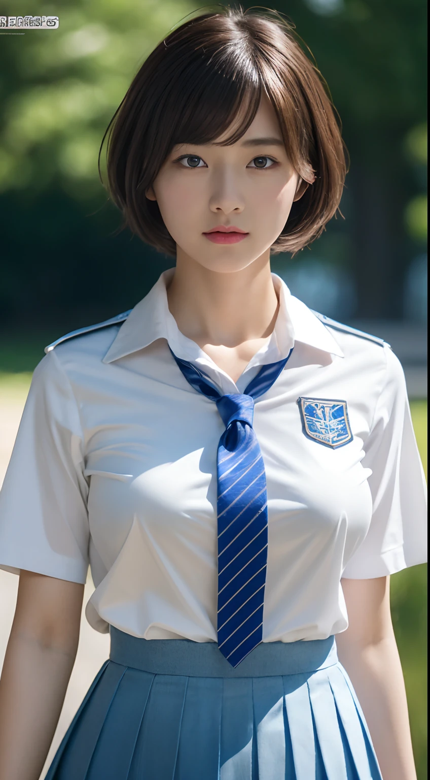 masterpiece, top-quality, masterpiece, top-quality, Official art ,the Extremely Detailed CG Unity 8K Wallpapers, (Shorthair、Colossal tits、Japanese student uniform、shirt with collar、neck tie、adult-like、Short pleated skirt), (musculature:1.2), vaginal, 1girl in