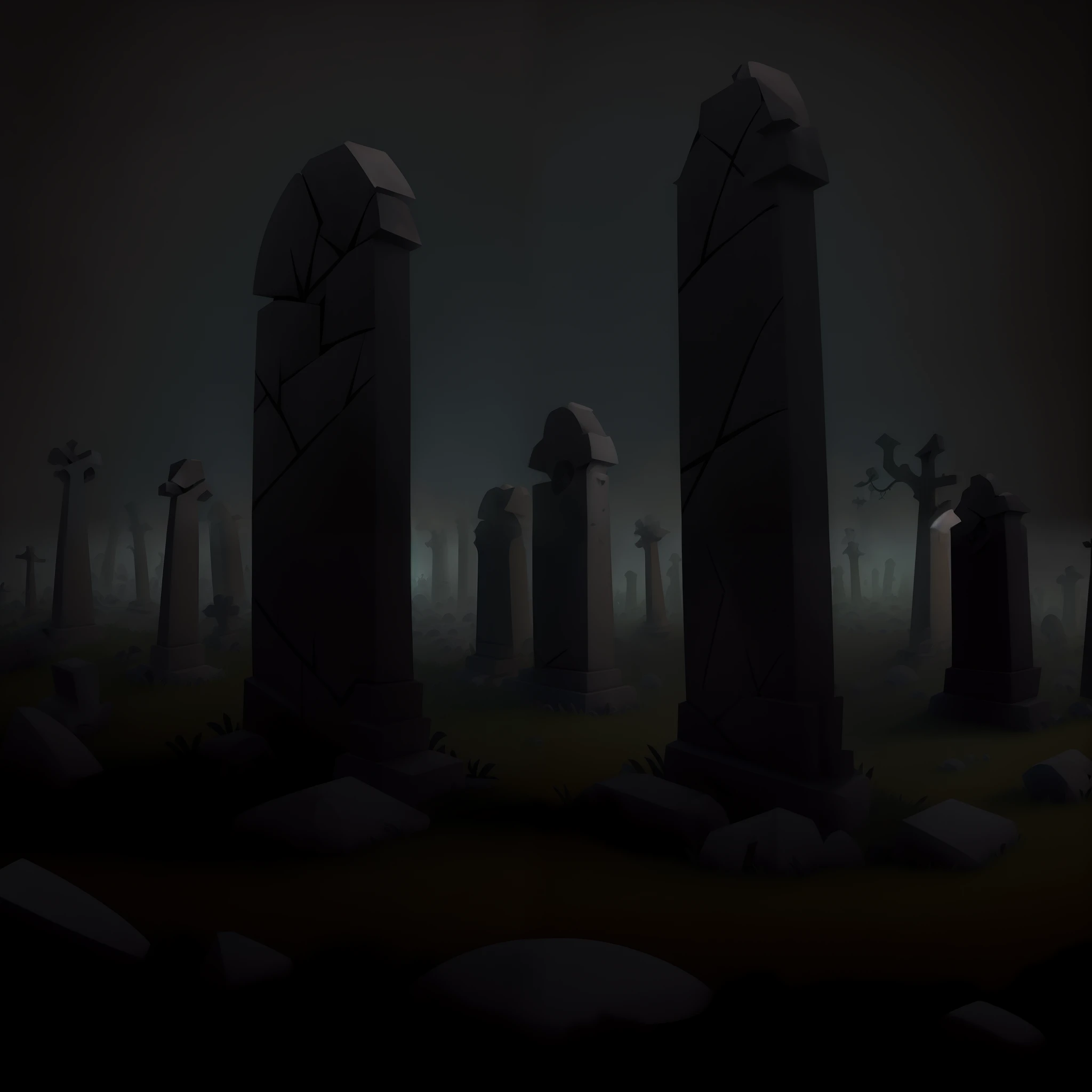 European style,grave stones,grave stones,uncanny,Spooky and terrifying,Fragmentation,super detailed color lowpoly art,painted as a game concept art, 3 d render stylized,
