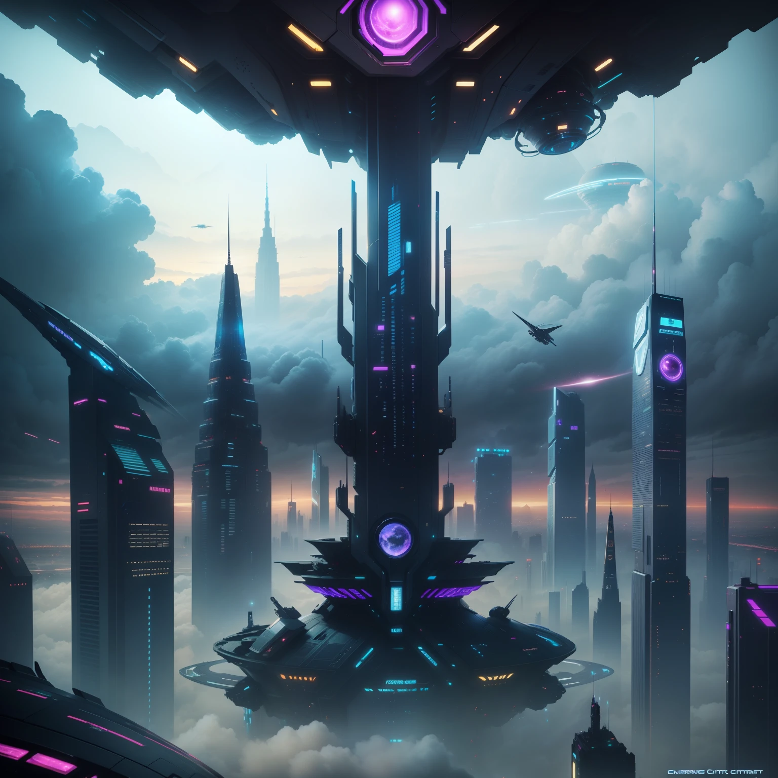 cyberpunked、Futuristic cities、planet earth、Skyscrapers towering through the clouds　cyberpunked.ＳＦart by、Utopian City、Megacities、dream、top-quality　​masterpiece、Beautiful cities of the future　mont　Space City