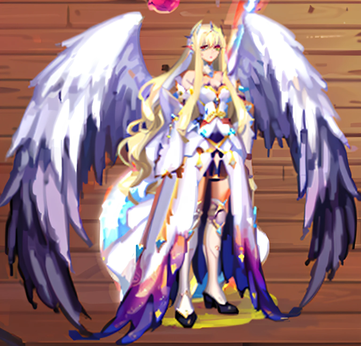 Anime style pictures，A woman in a white dress with wings, full - body majestic angel, Epic angel wings, angel knight girl, big white glowing wings, tall female angel, glowing angelic being, as a mystical valkyrie, mystical valkyrie, ethereal wings, seraphim, astral witch clothes, grand angel wings, gear aurora, massive angel wings