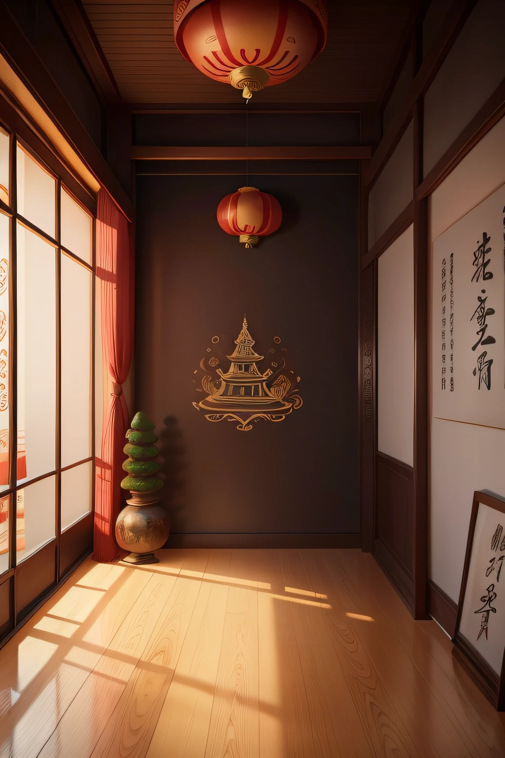 Chinese temple interior,Paintings of Buddha calligraphy on the wall,Buddhist calligraphy on the wall,Buddha text on the wall