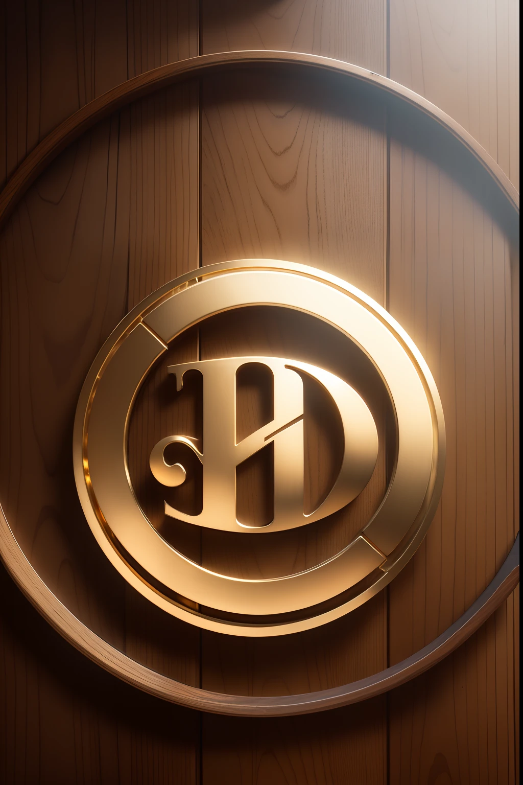 The letter HD icons represent H and D,gold,round form,high qulity,Gold logo,Inlaid in wood