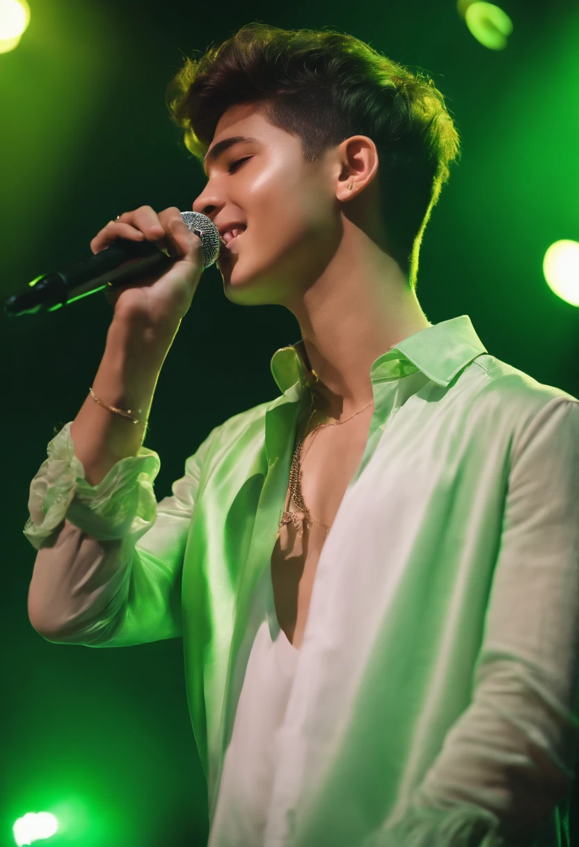 boy, 20 years old, idol, singing, light green