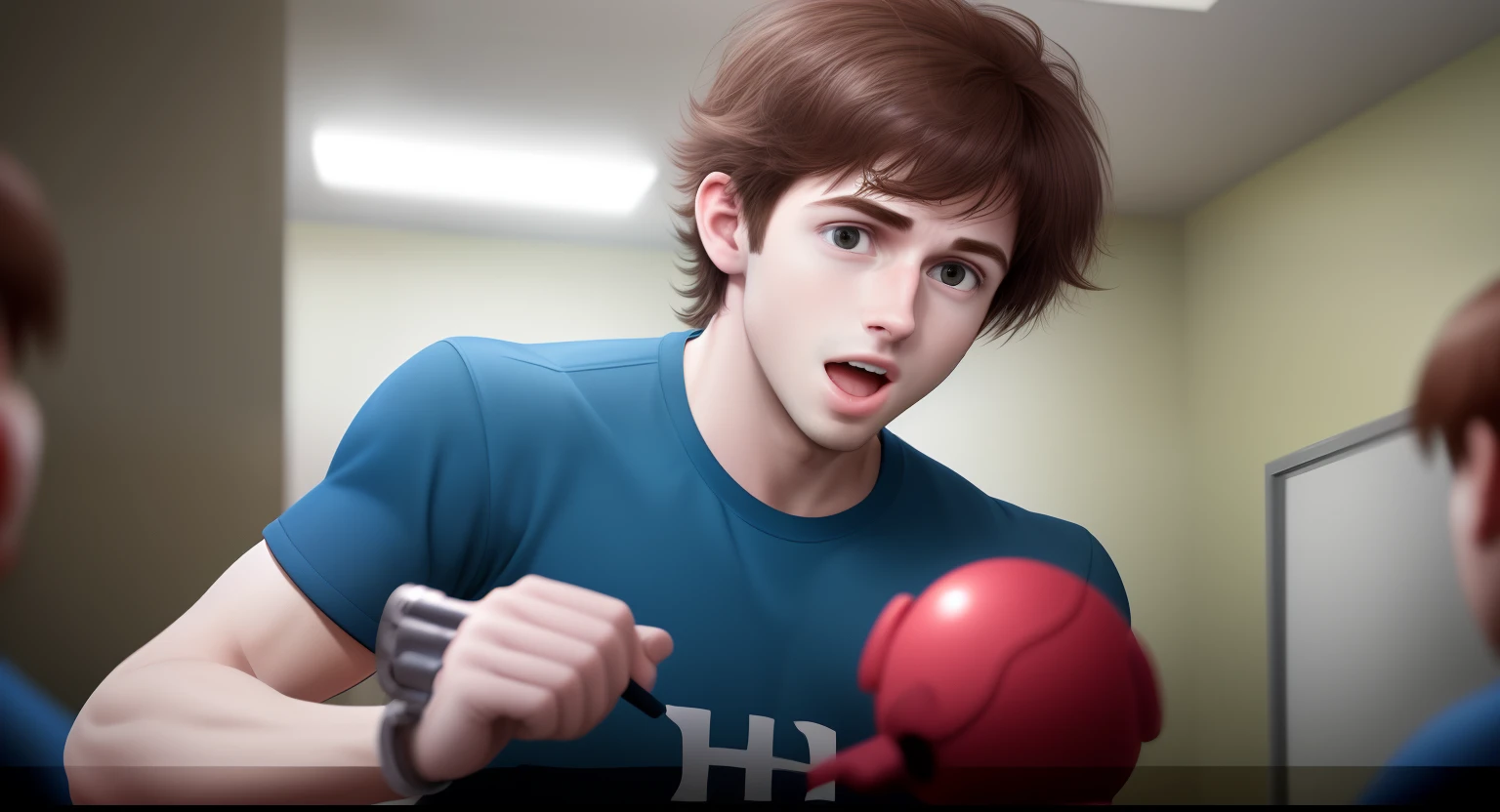 Ryan helping in a community center, animated style, UHD
