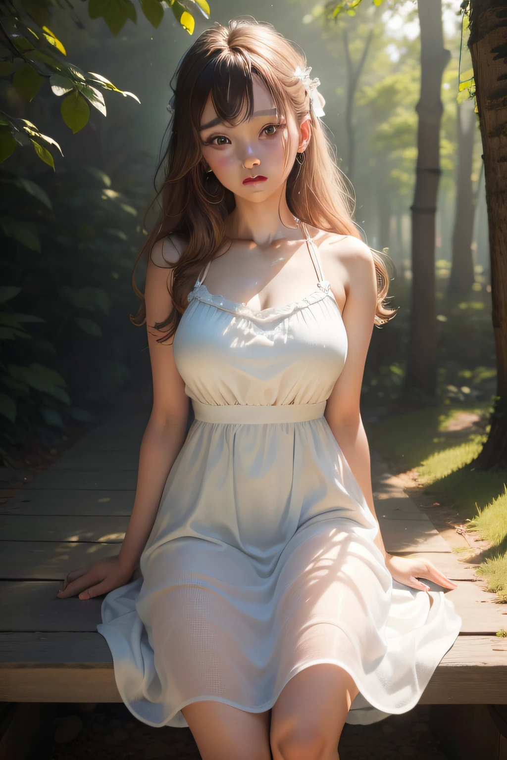 (8k, RAW photo, best quality, masterpiece:1.2), (realistic, photo-realistic:1.37), professional lighting, photon mapping, radiosity, Korean Doll, park, white summer dress