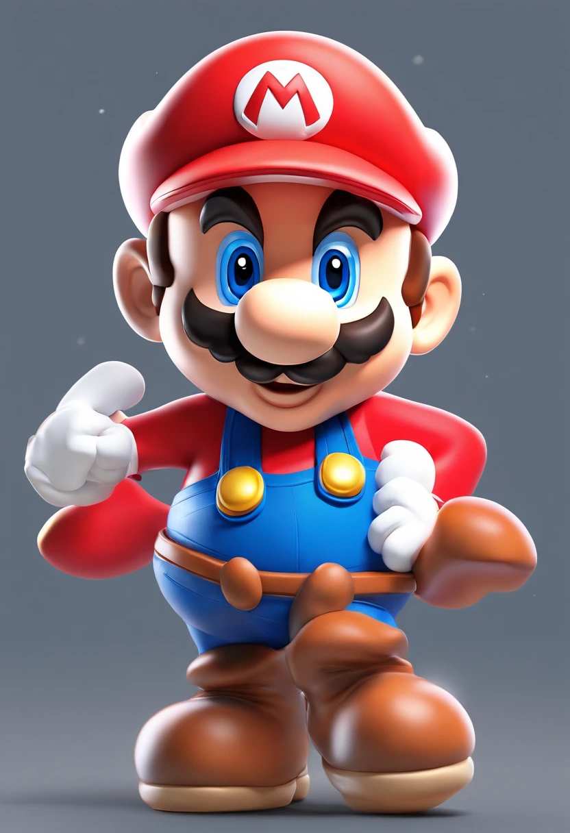 (Mario), character design, Nintendo Super Mario, (blue eyes, red hat, red suit, blue suspenders, white gloves, )super cute blind box style, chibi, full body, exaggerated expressions and actions, clean background, bright iridescent highlights, studio lighting, atmospheric lighting, with exquisite texture, high detail, high resolution, c4d, 3D, Blender, 8k, best quality, ultra high definition