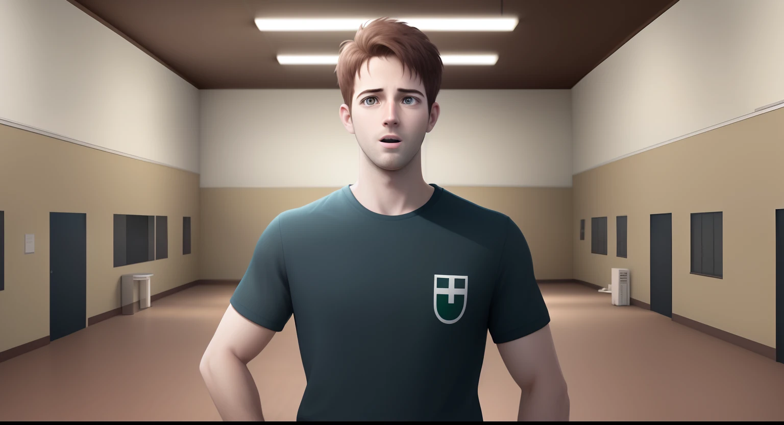 Ryan in a community center, animated style, UHD