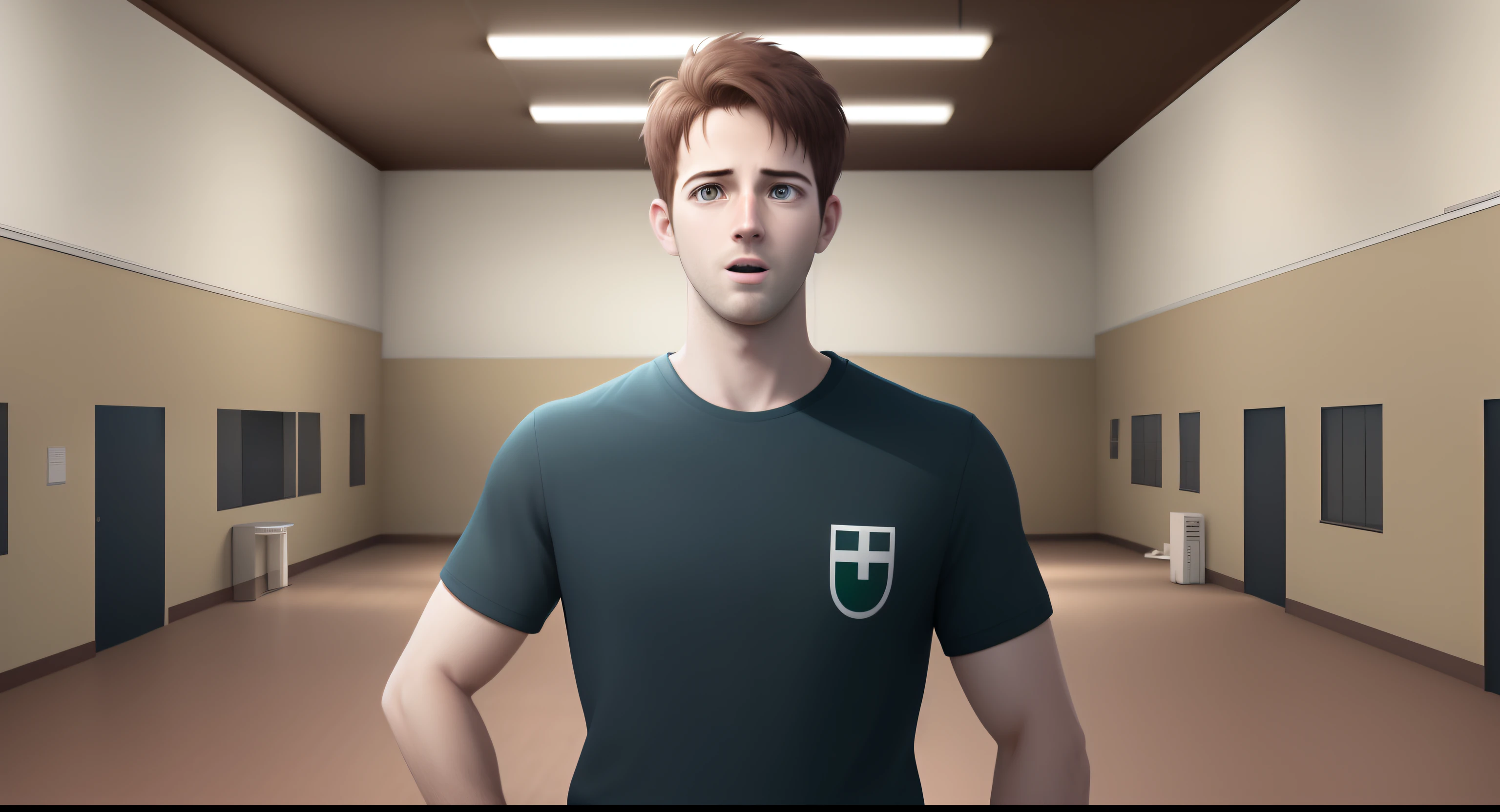 Ryan in a community center, animated style, UHD