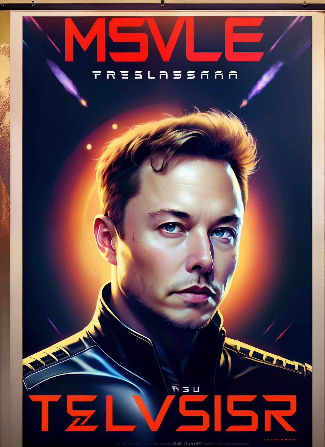 Elon Musk on Tesla、VHS Effect、(poster for:1.6)、Poster on the Wall、Nostalgia、Movie Posters、portraitures、a closeup
(Skin texture)、complexly detailed、fine detailed、ultra-detailliert、Ray traching、sub-surface Scattering、Diffuse soft lighting、Shallow depth of field、(Oliver Wetter)