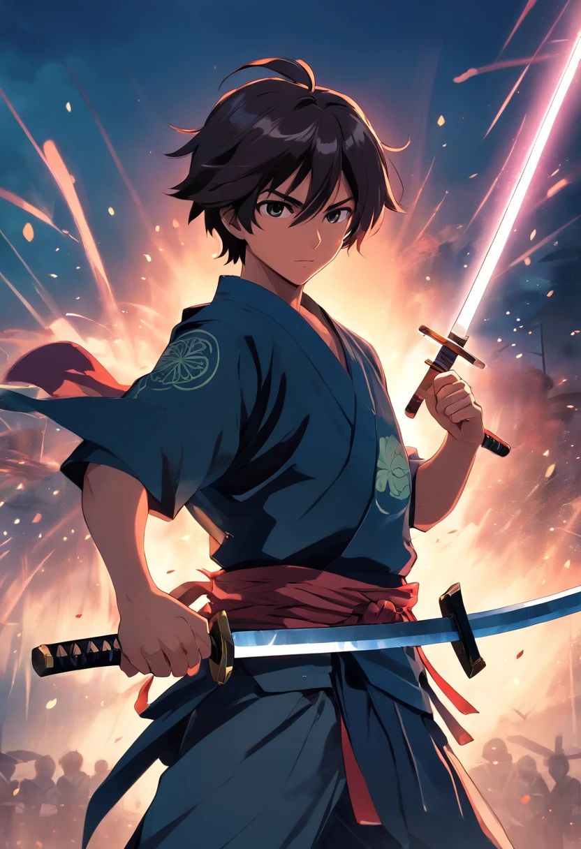Felipe Ain as Samurai, Sword decoration, Black armor, shadowy, little beard, Best quality, brutality