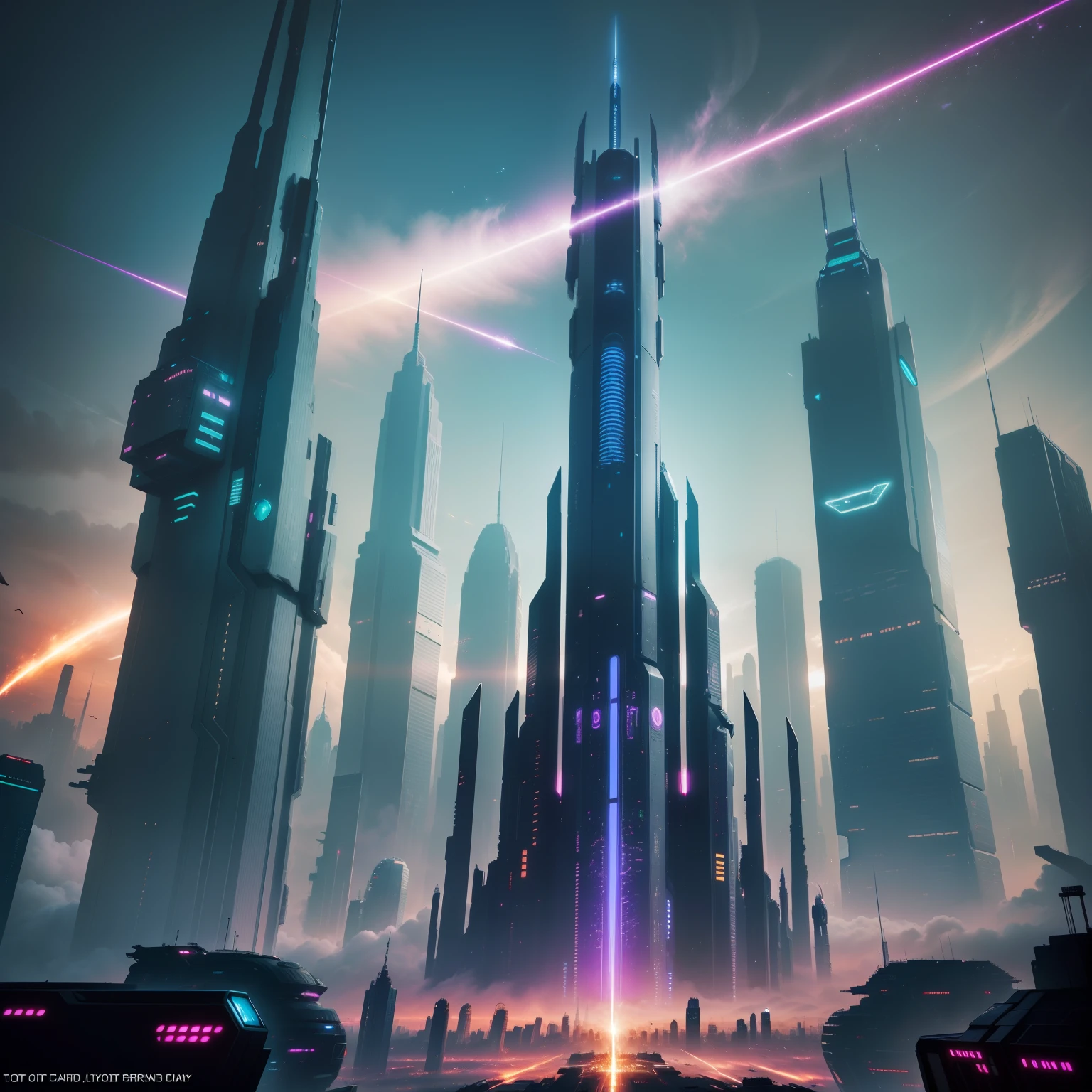 cyberpunked、Futuristic cities、planet earth、Huge skyscrapers cyberpunked.SFart by、Utopian City、Megacities、dream、top-quality masterpiece、Beautiful cities of the future Space City sparklers naturey
