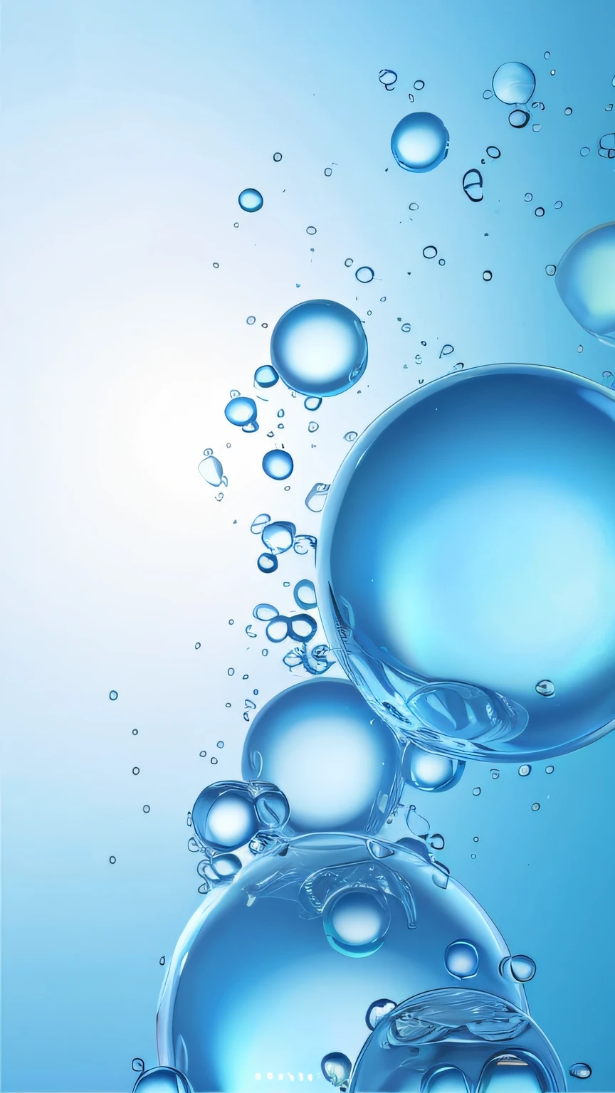 Beauty water molecules, skin, white and translucent, create a poster, transparent material, bright background, blue