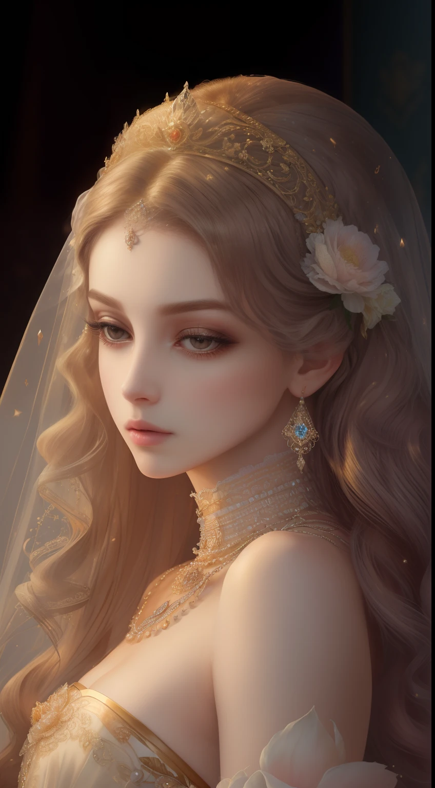 A cute and beautiful girl，Big eyes of the water spirit，lovely and delicate，Peerless beauty，Delicate hair accessories，pitying，（messy  hair），lacy clothing，Supple skin，Fashionab，A delicate painting，Clover hairpins，Blue，Ultra-high image quality，8K，depth of fields，（Macro lens），Ambient lighting，high light，Upper body animation style,Comics,High quality above the waist