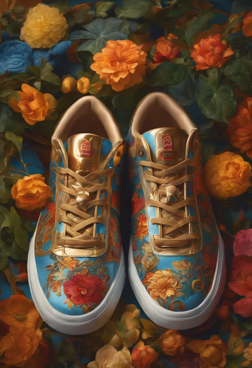 A brilliant interpretation of
Shoe sneakers
petal, advertisement, 
Solarpunk, Very detailed and
complex, Golden ratio, Very
colorful, Hyper maximalist, 
ornate, Luxury, elite, good
, Oil Painting, Cinematic, 
cgsociety, James Jean, Bryan
Fraud, by Ross Tran