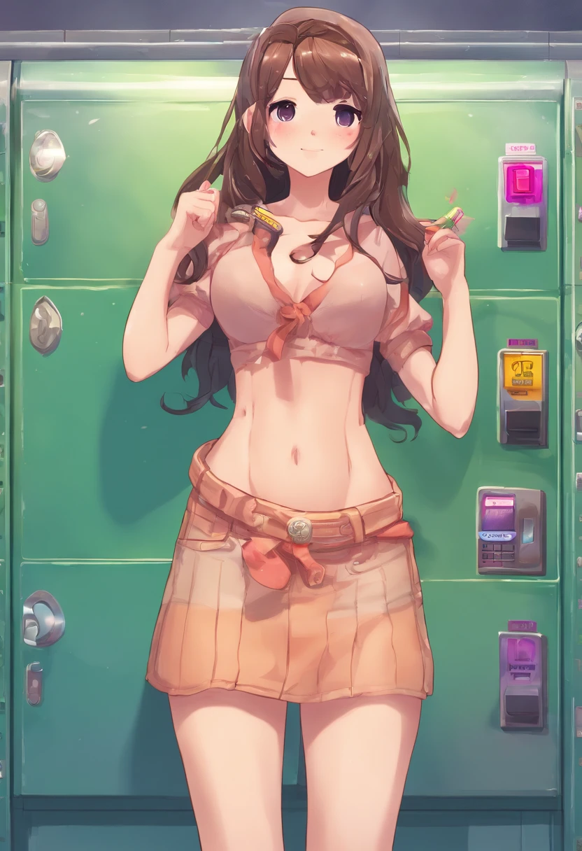 A young, attractive, and busty brunette teen masturbating inside of a bank vault while making erotic poses naked