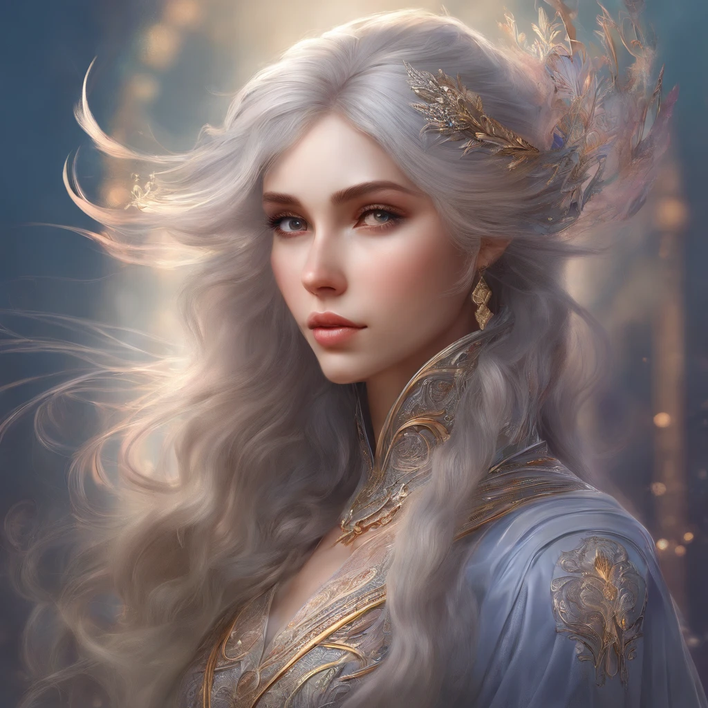 highly detailed, 8k, masterpiece, 1girl, Grey two-tone_hair, dress , , (perfect_face), ornate, intricate, dramatic lighting, 4k, detailed_background, caustics, portrait, , from_side