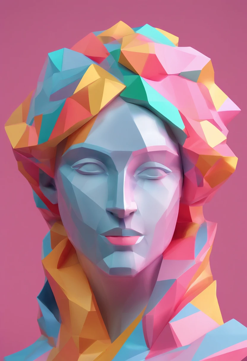 Close-up of a statue of a woman, Colorful classical statues, greek godness portrait sculpture, Classical art, bust with a beautiful neck, Escultura Michelangelo, classicism artstyle,Paper cut art style, Neon candy color, Simple, Stylish, Bright.。.。.。.。.3D, Redshift, Arnold renderer, High detail, High quality,Candy color 8K