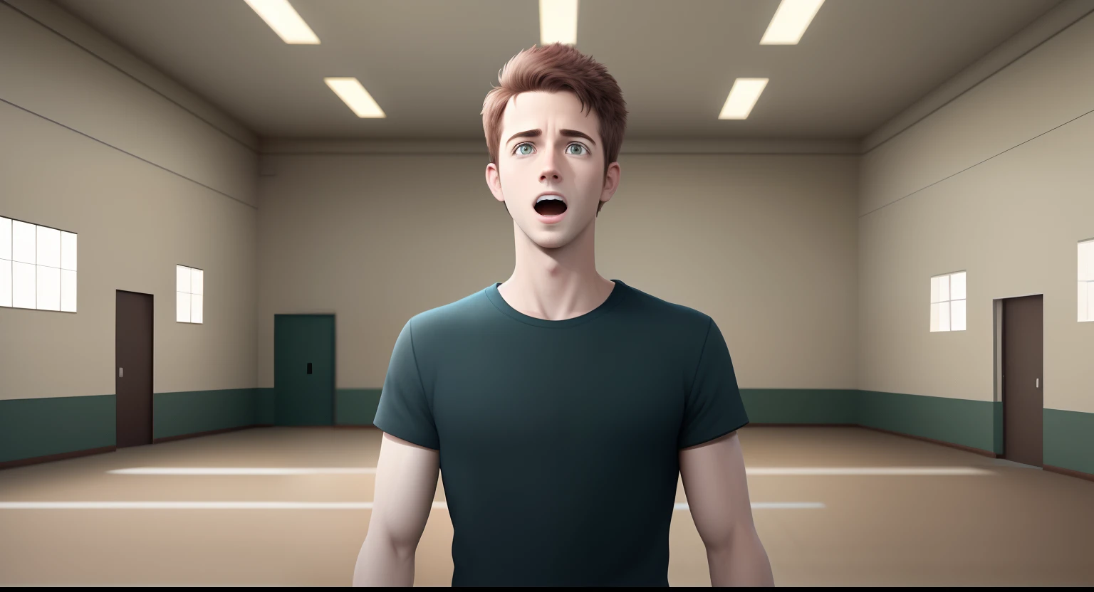 Ryan in a community center, animated style, UHD
