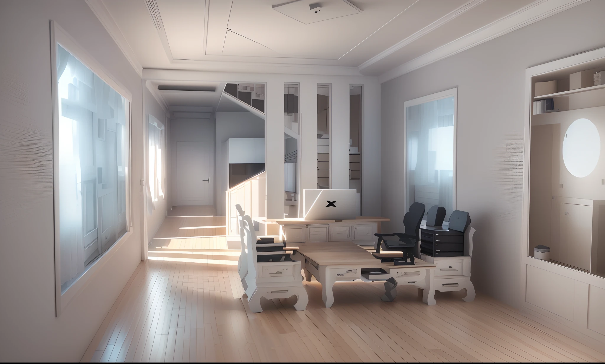 there is a drawing of a room with a desk and chairs, interior living room, 3d rendering, 3 d rendering, interior of a living room, house interior, render vray, with 3d render, with 3 d render, an interior of room, interior room, high detail 3 d render, render in vray, render 3 d, interior of room