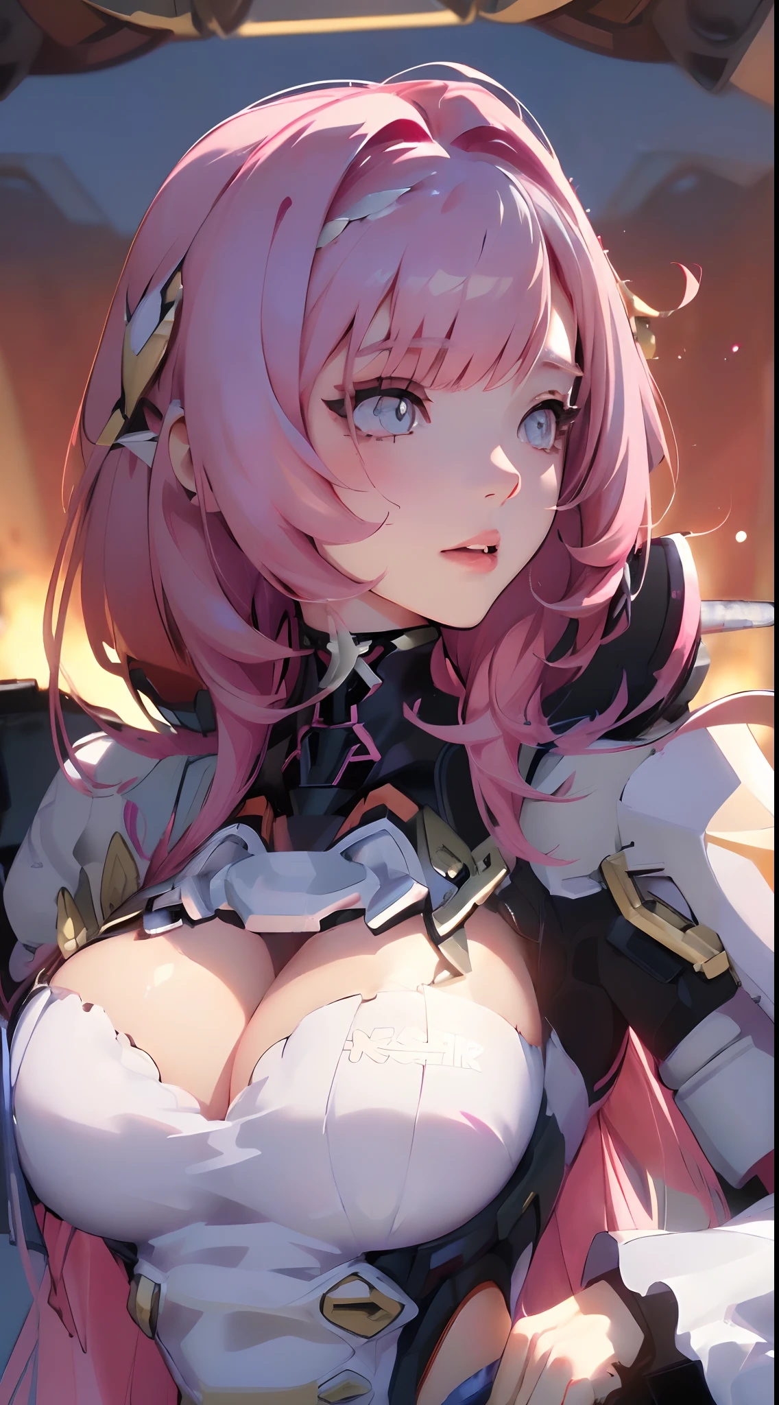 (Best Quality, 8k, 32k, Masterpiece, UHD:1.3), (Photo of Attractive Japanese Woman), ((1 Girl)), ((moderate Boobs)), Abs, Perfect Body, Ultra Detailed Face, Detailed Lips, Fine Eyes, double eyelids,, (seductive), ((aroused:1.5)), ((in heat)), ((milf)) sexy girl, beautiful girl, jaw-dropping beauty, girl in mecha cyber armor, ((pink long hair:1.2)), ferra white mecha, female mecha, mechanized valkyrie girl, beautiful white uniform clothed in sci-fi military armor, scifi woman, in (white futuristic armor:0.9), gorgeous female paladin, ((focus on breast)), ((close up to face and breast)), smiling beautifully, in mecha cockpit, looking at viewer