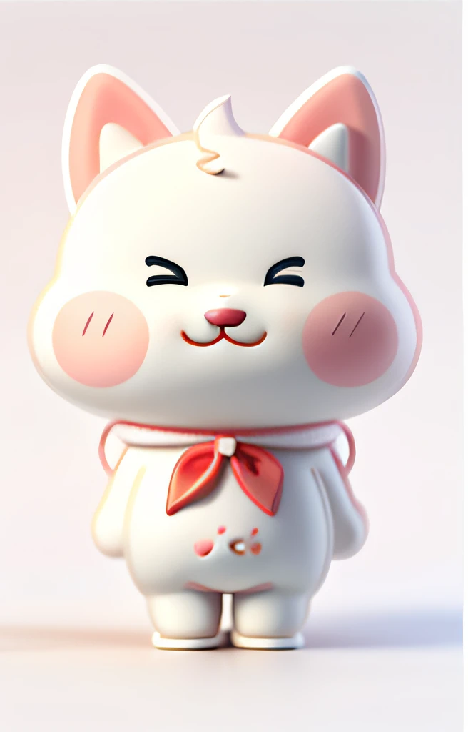There is a cartoon cat with a red bow around its neck, Kawaii cat, Skiing - CI, touch, tchibi, inspired by Chen Chi, chiho, Kawaii chibi, inspired by Cui Bai, Simbri, fat chibi grey cat, A cute cat, cute character, chibiStyle, cutecore, Loli, clear cute face, eechi, cl,Blind box style,White clean background,Studio lighting