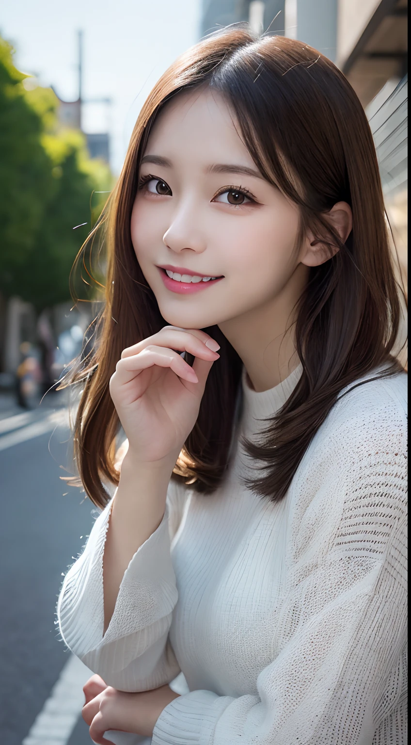 masutepiece, Best Quality, Illustration, Ultra-detailed, finely detail, hight resolution, 8K Wallpaper, Perfect dynamic composition, Beautiful detailed eyes, doress,Medium Hair, Natural Color Lip, Random and sexy poses,Smile,Aoyama Street Walk、20 years girl
