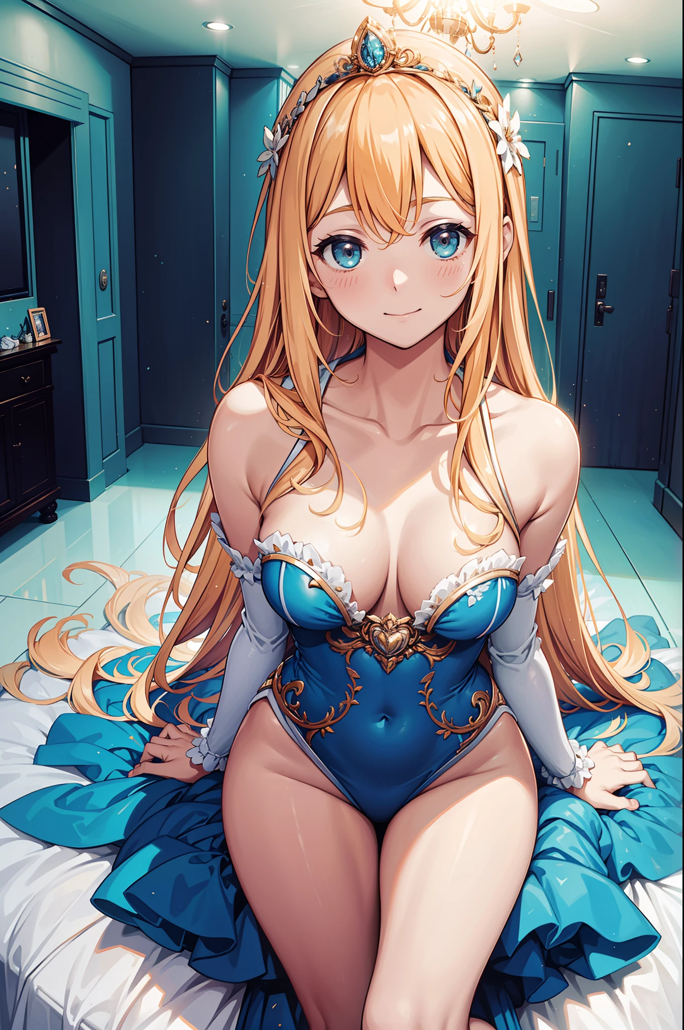 teens girl,Enchanted,having fun,Being in love,Princess dress,swim wears,inside in room,solo person,blond hairbl,maidennurse