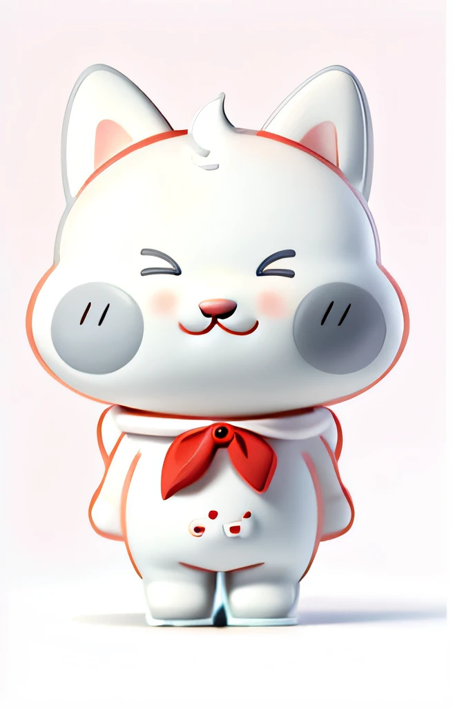 There is a cartoon cat,A red bow hangs around his neck, Kawaii cat, Skiing - Confucius Institute, Touch, tchibi, inspired by Chen Chi, chiho, Kawaii chibi, inspired by Cui Bai, Simbri, fat chibi grey cat, A cute cat, cute character, chibiStyle, cutecore, , clear cute face, eechi, cl,Blind box style,white clean background,Studio lighting
