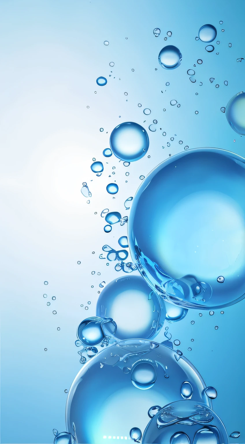 Beauty water molecules, skin, White and translucent, Create a poster, Transparent material, Bright background, Blue,airbubble