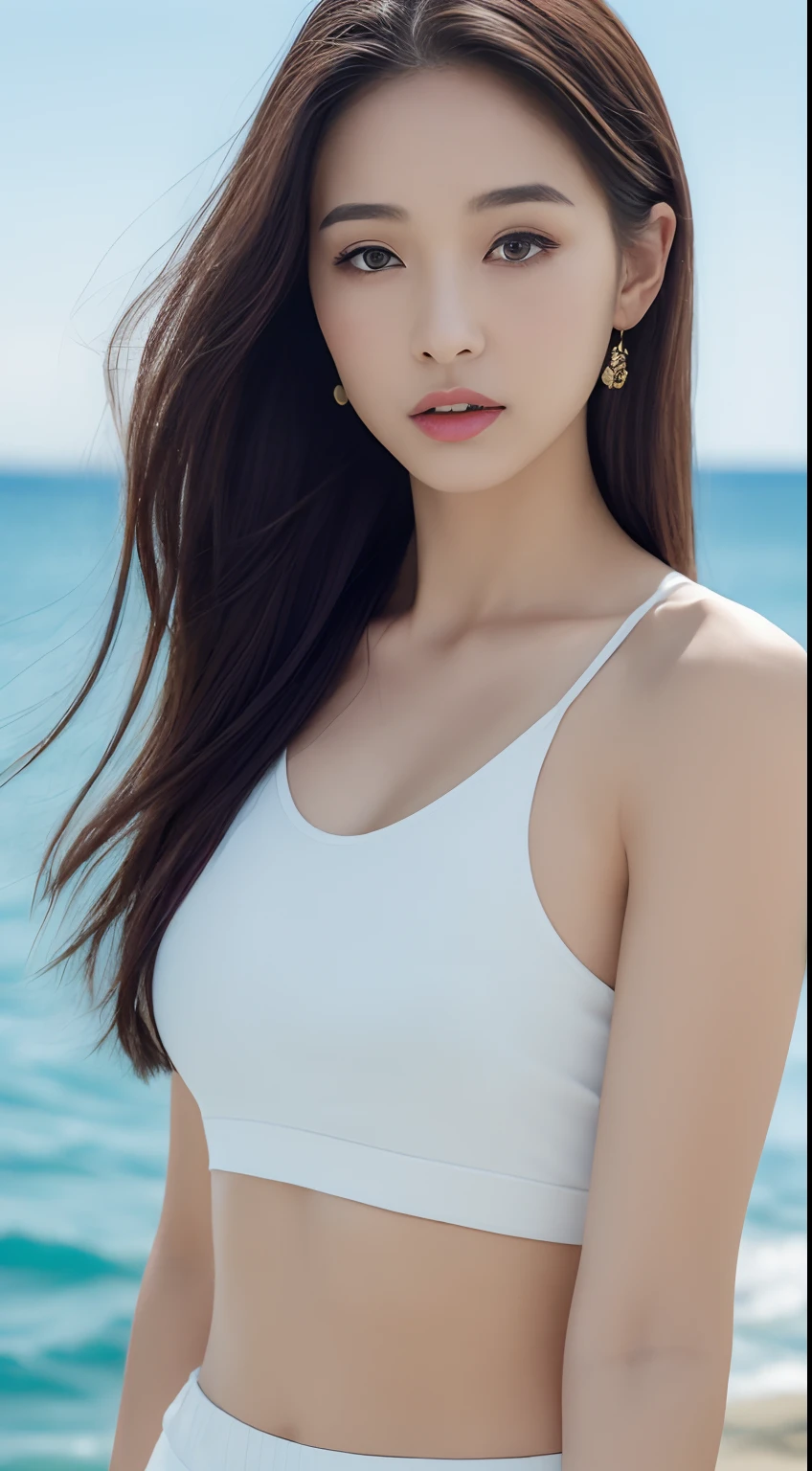 ((genuineライティング、highest quality、8K、masterpiece:1.3))、8K、clear focus:1.2、NSFW、(nude:1.5)、((genuine)) 、((genuine light、highest quality) )、model body shape:1.4、(dark brown hair、outside:1.8)、dark brown eyes、long hair、resort、At Nangoku Hotel、(24-years-old:1.3)、super detailed face、fine eyes、double eyelid、necklace、Put your hair over one eye、high heels、eyeliner、Combing your hair、Blue sea view、liberation、model pose、、(NSFW:1.5)