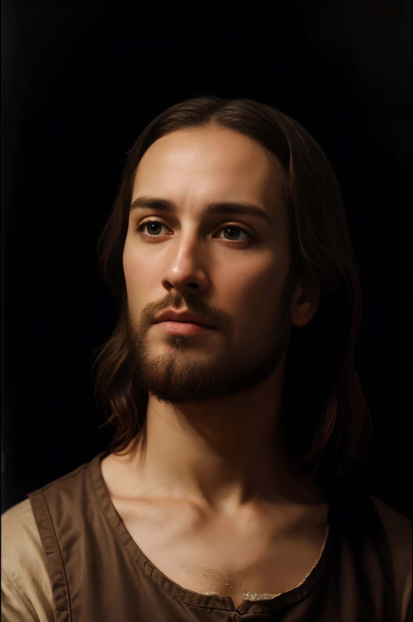 Jesus Christ praying, black background, art by Philippe de Champaigne
