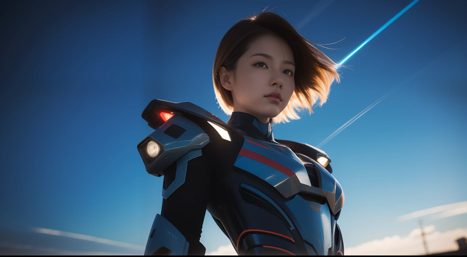 From the movie New Century Evangelion,blue theme,Best quality,Masterpiece,Realistic,professional,Vivid colors,Ultra-fine painting,Portrait,anime big breast,Photogram,number art,Fantasyart,3d graphic,Cinematic_lighting,Strong_rim_Light,rim-light,Ambient_Light,Tyndall effect,moodylighting,Huge_filesize,Real,female pervert,Mecha musume,Cyborg,Tights combat suit,Power armor,Cut clothes,Japanese_Armor,one side up,shmup,remains,rubble_废墟,(Extremely detailed Cg Unity 8K wallpaper),(((Masterpiece))),(((Best quality))),((Ultra-detailed)),(Best Illustration),((An extremely delicate and beautiful)),Dynamic Angle,Wind,classic,Spring,(Detailed light),(Sunlight),Beautiful and delicate water,(Painting),(Sketch),(full bloom),(Shine),
