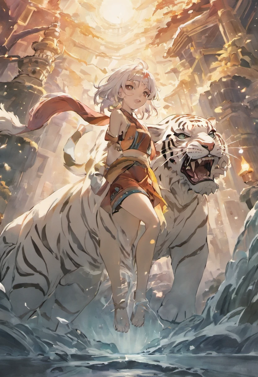 the white tiger,Mountain and Sea Sutra,mythological beasts,Handsome,Don't have characters,Tiger roar,Open your mouth and make a cry,full bodyesbian,walked