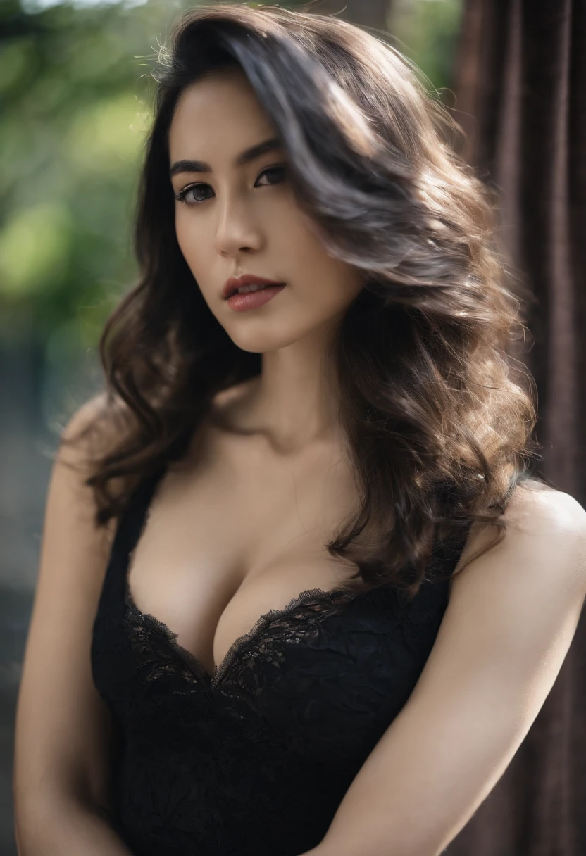 white skin girl ,1girl,big breast, showing breast, cleavage, hot girl,long hair ,black hair , beautiful girl, korean girl,bikini,sensual pose