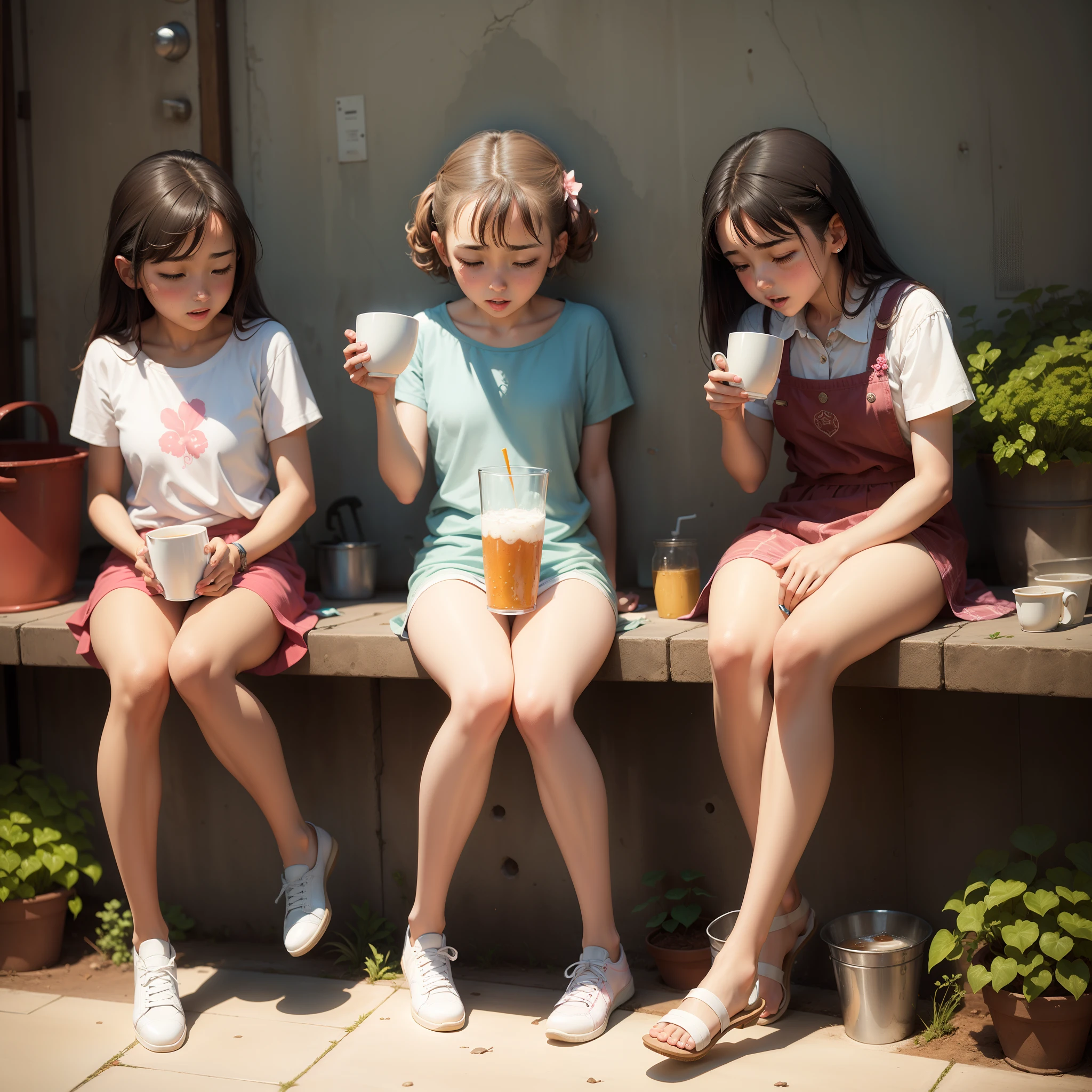 Girls peeing a cup