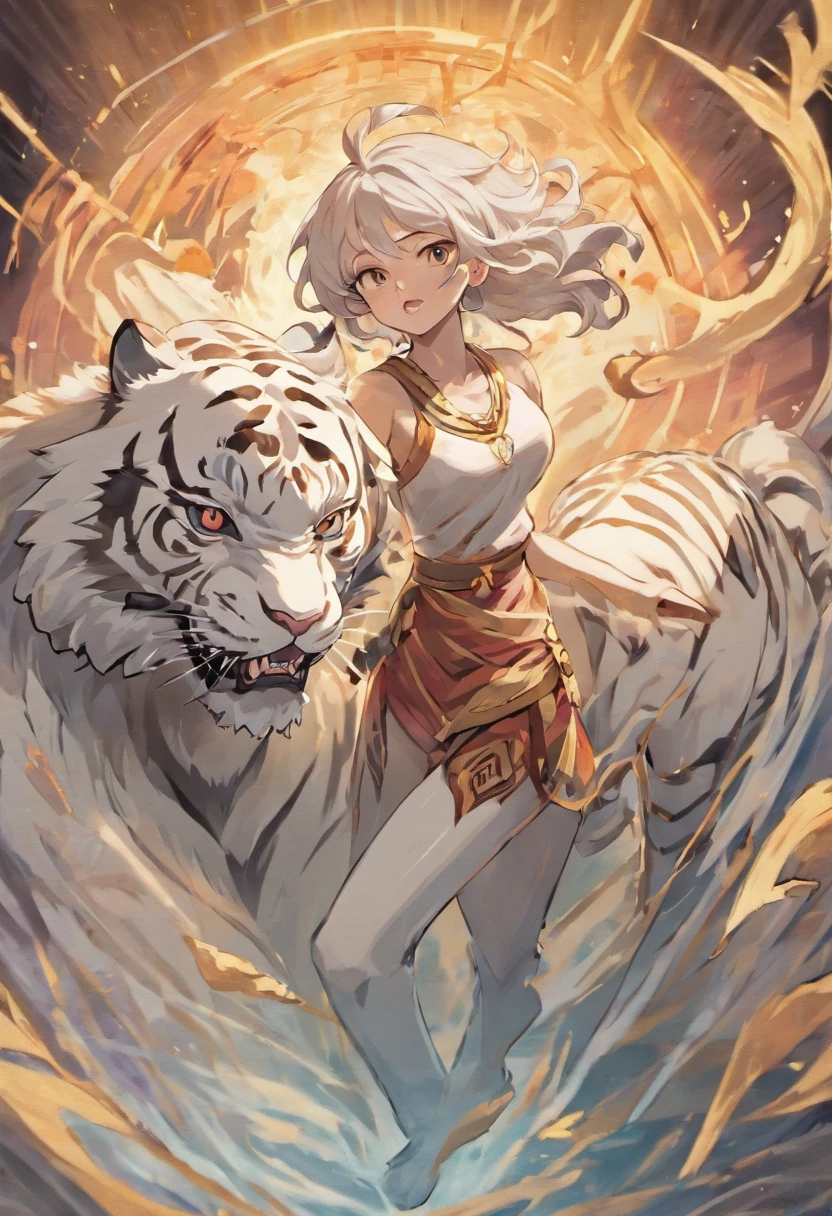 the white tiger,Mountain and Sea Sutra,mythological beasts,Handsome,Don't have characters,Tiger roar,Open your mouth and cry,full bodyesbian,walked