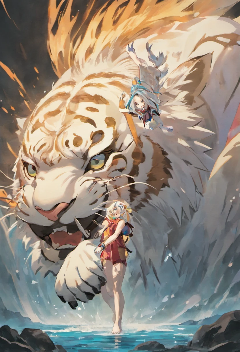 the white tiger,Mountain and Sea Sutra,mythological beasts,Handsome,Don't have characters,Tiger roar,Open your mouth and cry,full bodyesbian,walked