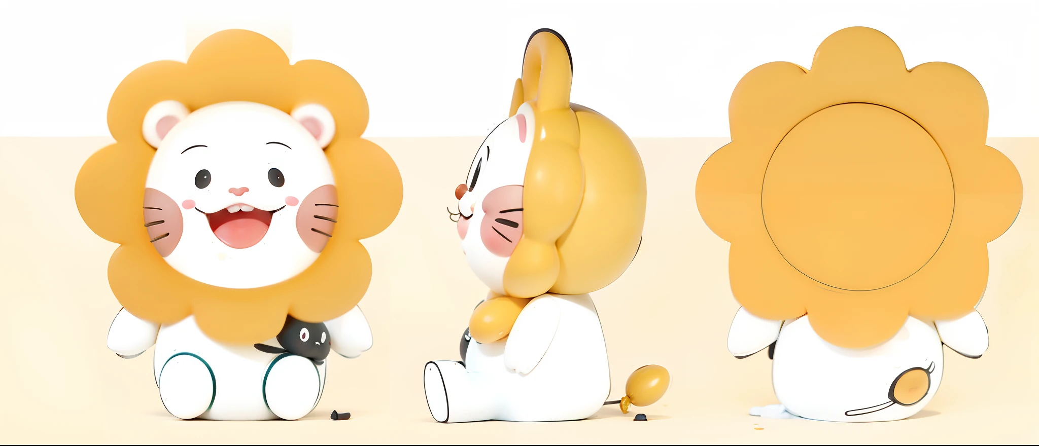 Cute cartoon style, Cute round ears，黑The eye，Please generate a blind box style image，Open your mouth wide, a happy expression on your face，When he smiles，His upper and lower front teeth are clearly visible，Give him a cute look。